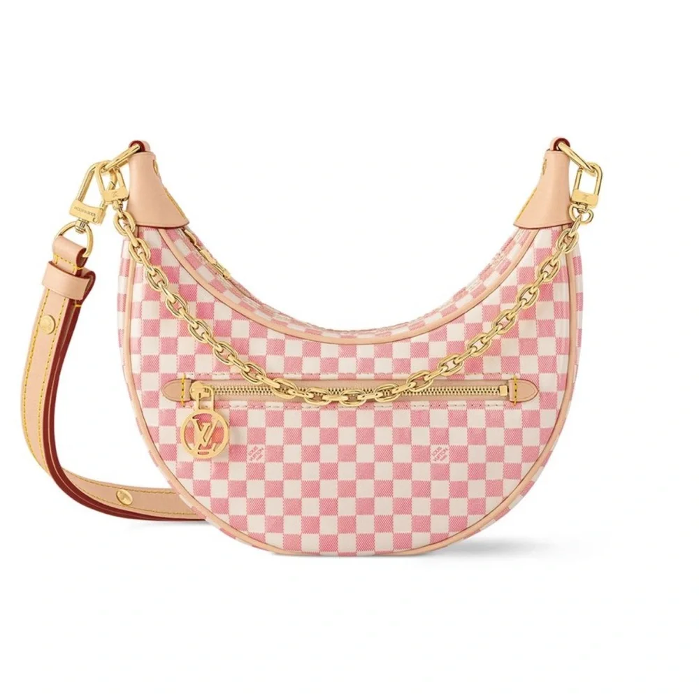 NEW Louis Vuitton Pink and White Checkered Shoulder LOOP Bag